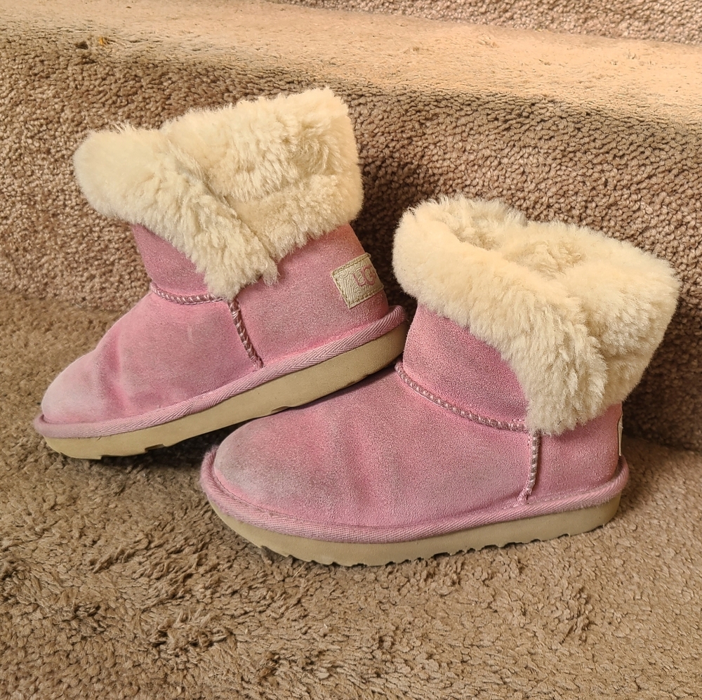 UGG Sz 11T Kids Pink Shearling-Lined Boots